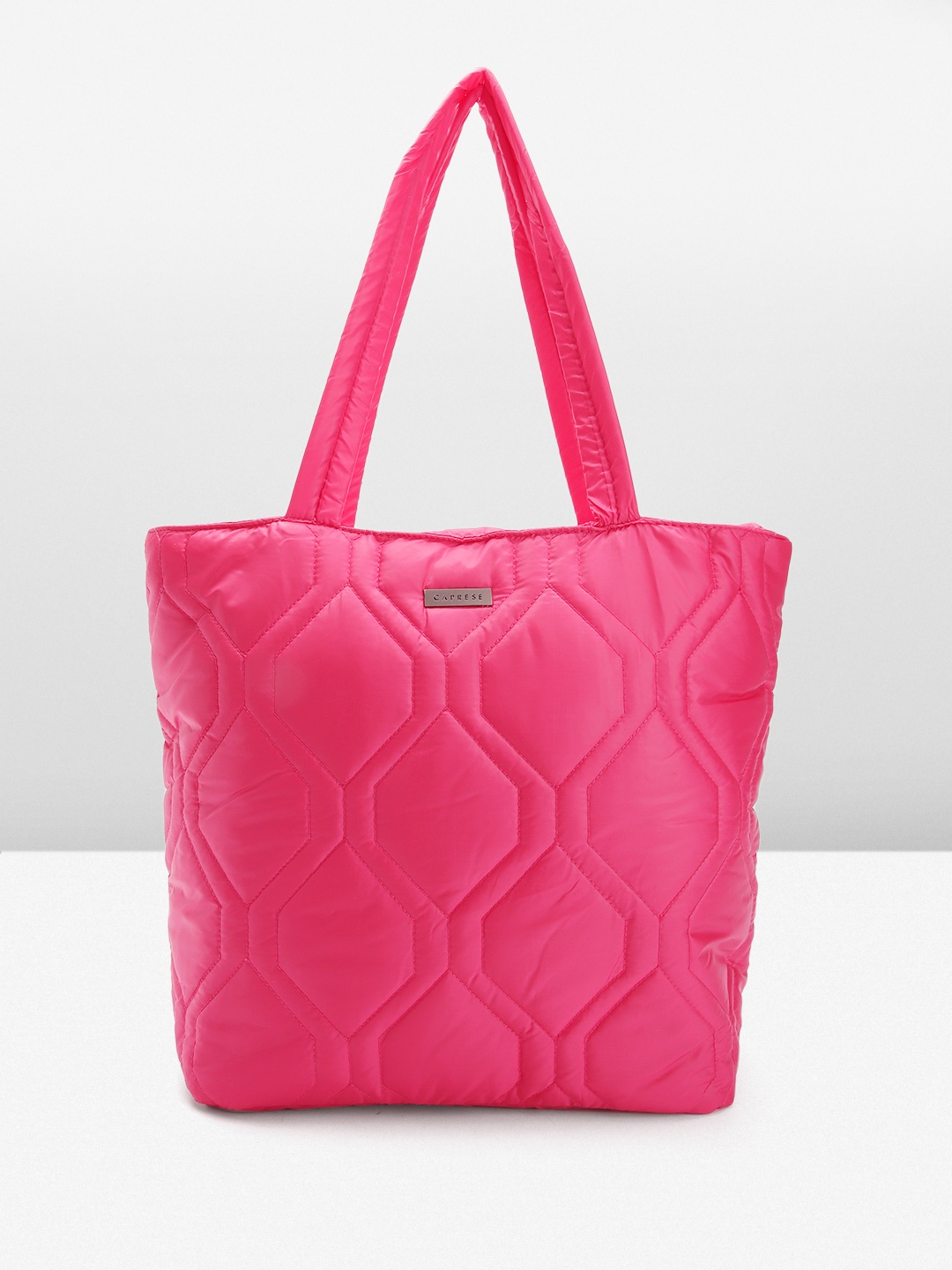 

Caprese Structured Shoulder Bag with Quilted Detail, Fuchsia
