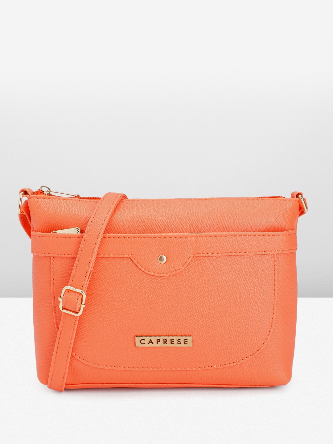 

Caprese Solid Structured Sling Bag, Orange