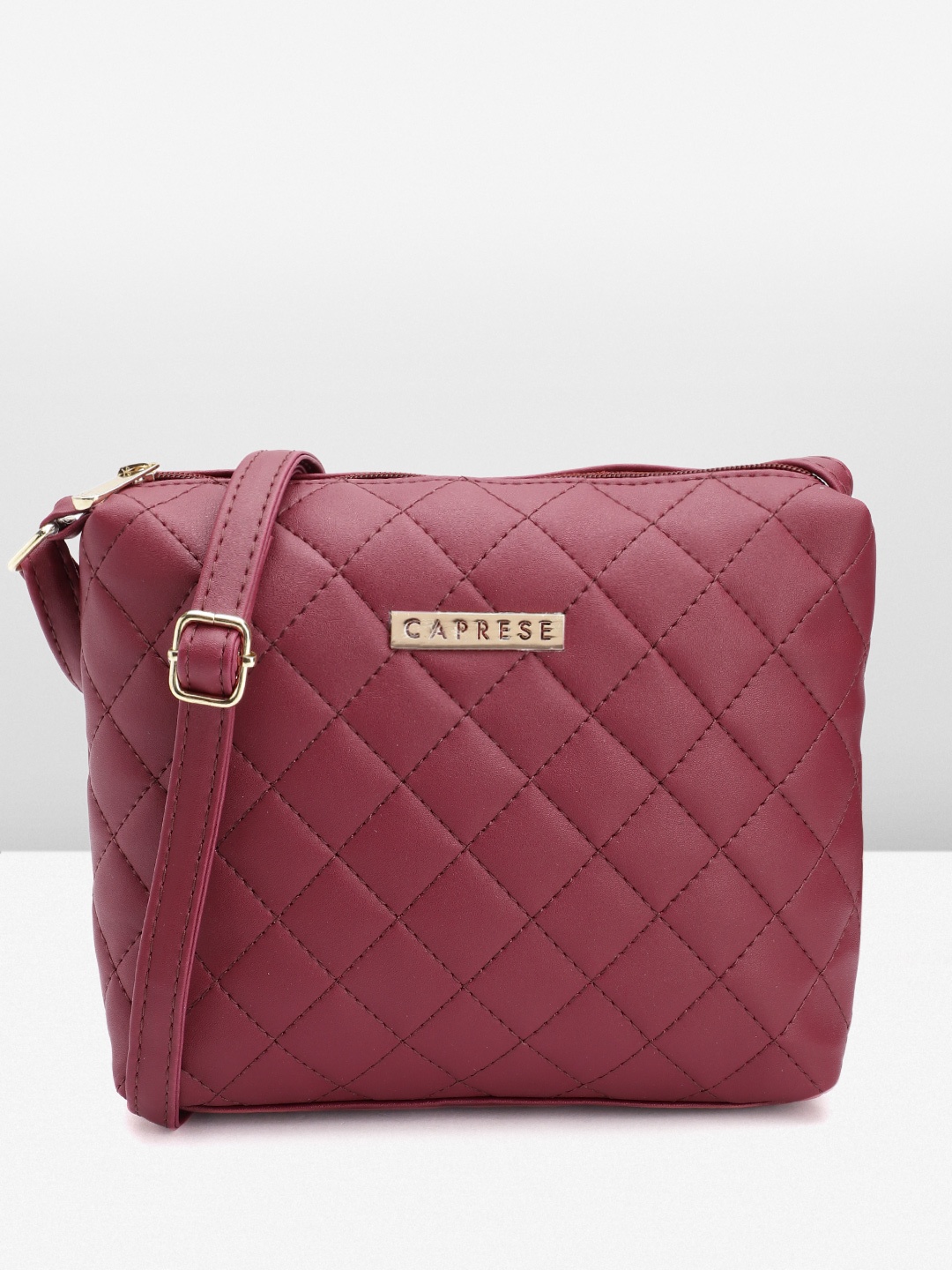 

Caprese Quilted Structured Sling Bag, Maroon