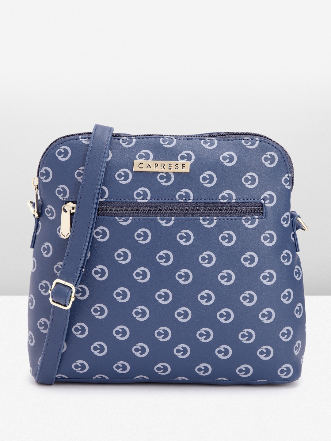 

Caprese Brand Logo Printed Structured Sling Bag, Blue