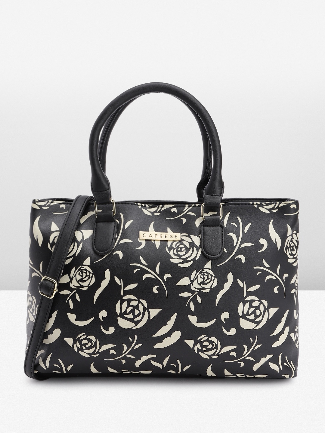 

Caprese Floral Printed Structured Handheld Bag, Black