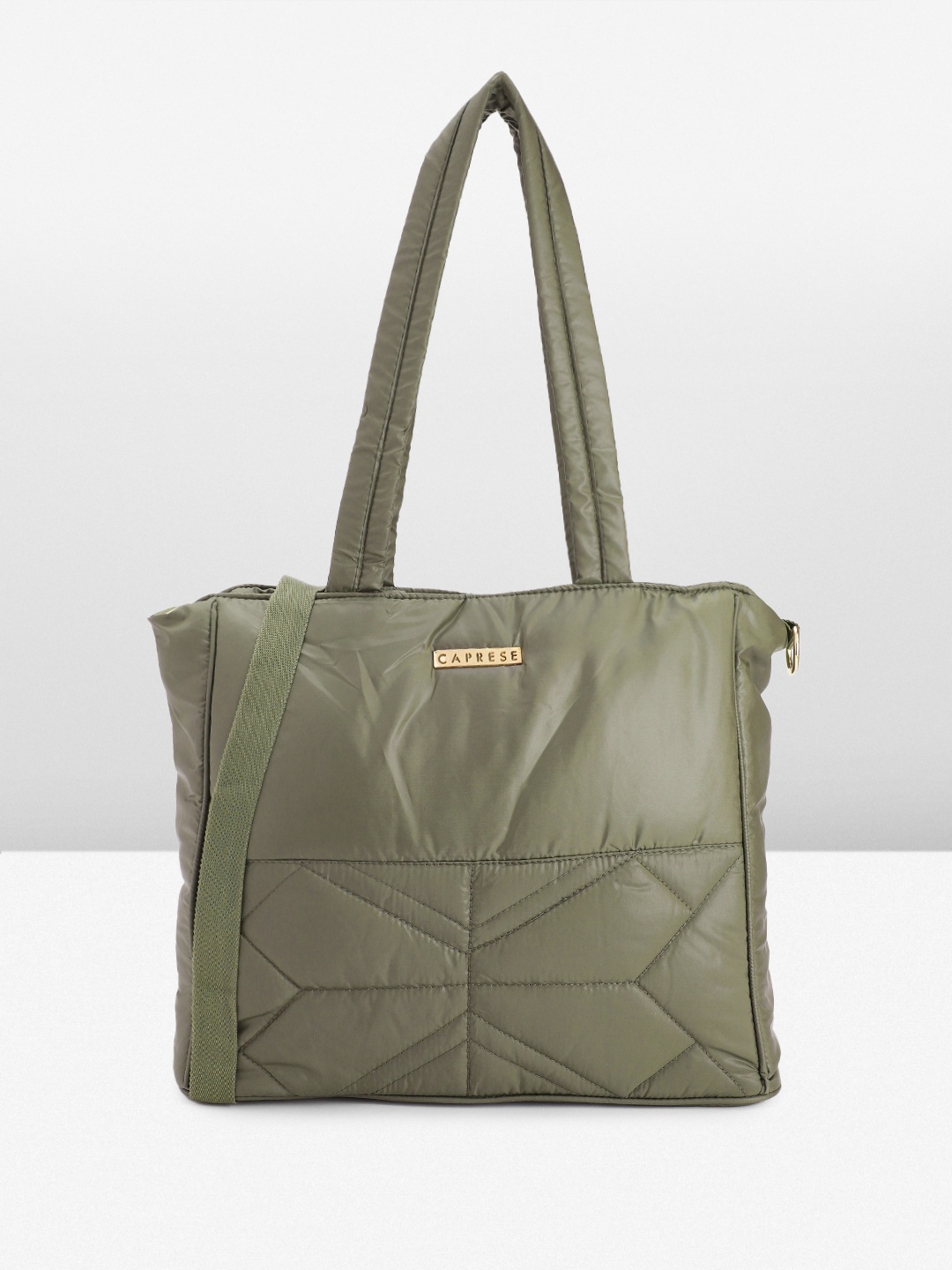 

Caprese Solid Quilted Structured Shoulder Bag, Olive