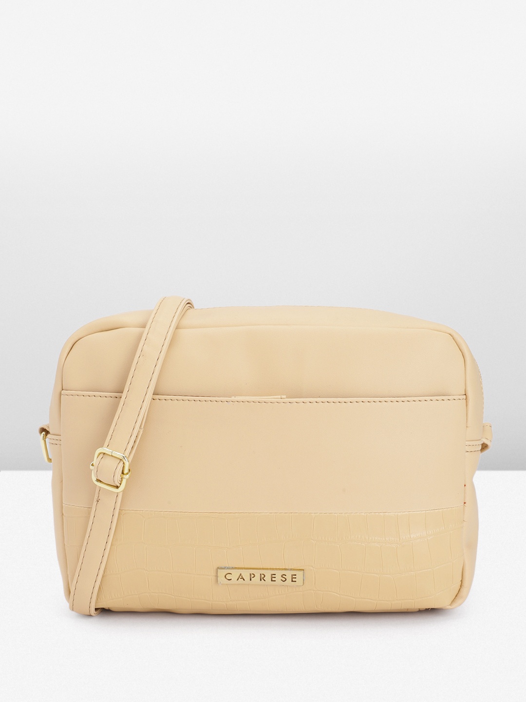 

Caprese Minimal Textured Structured Sling Bag, Beige