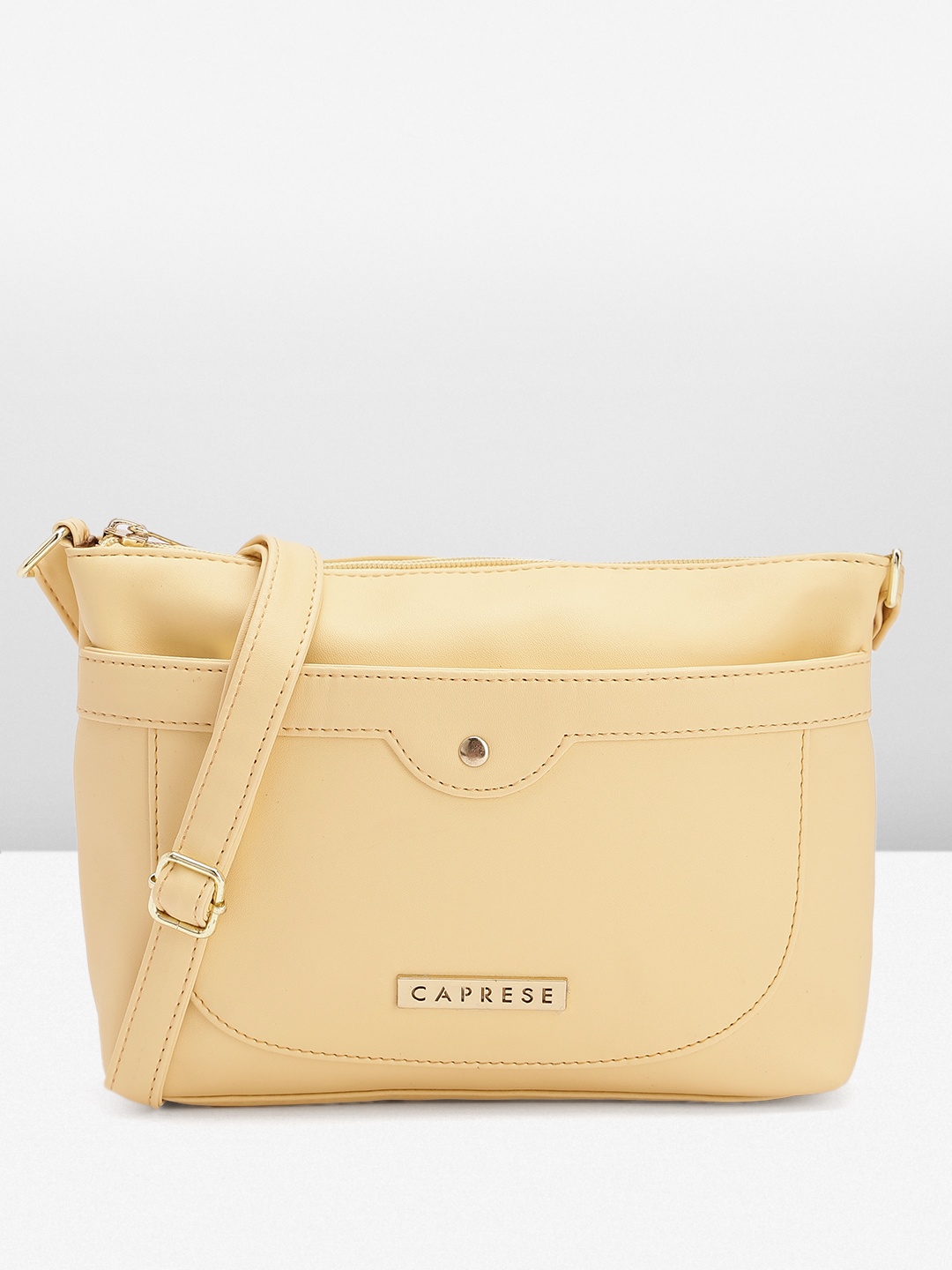 

Caprese Solid Structured Sling Bag, Yellow