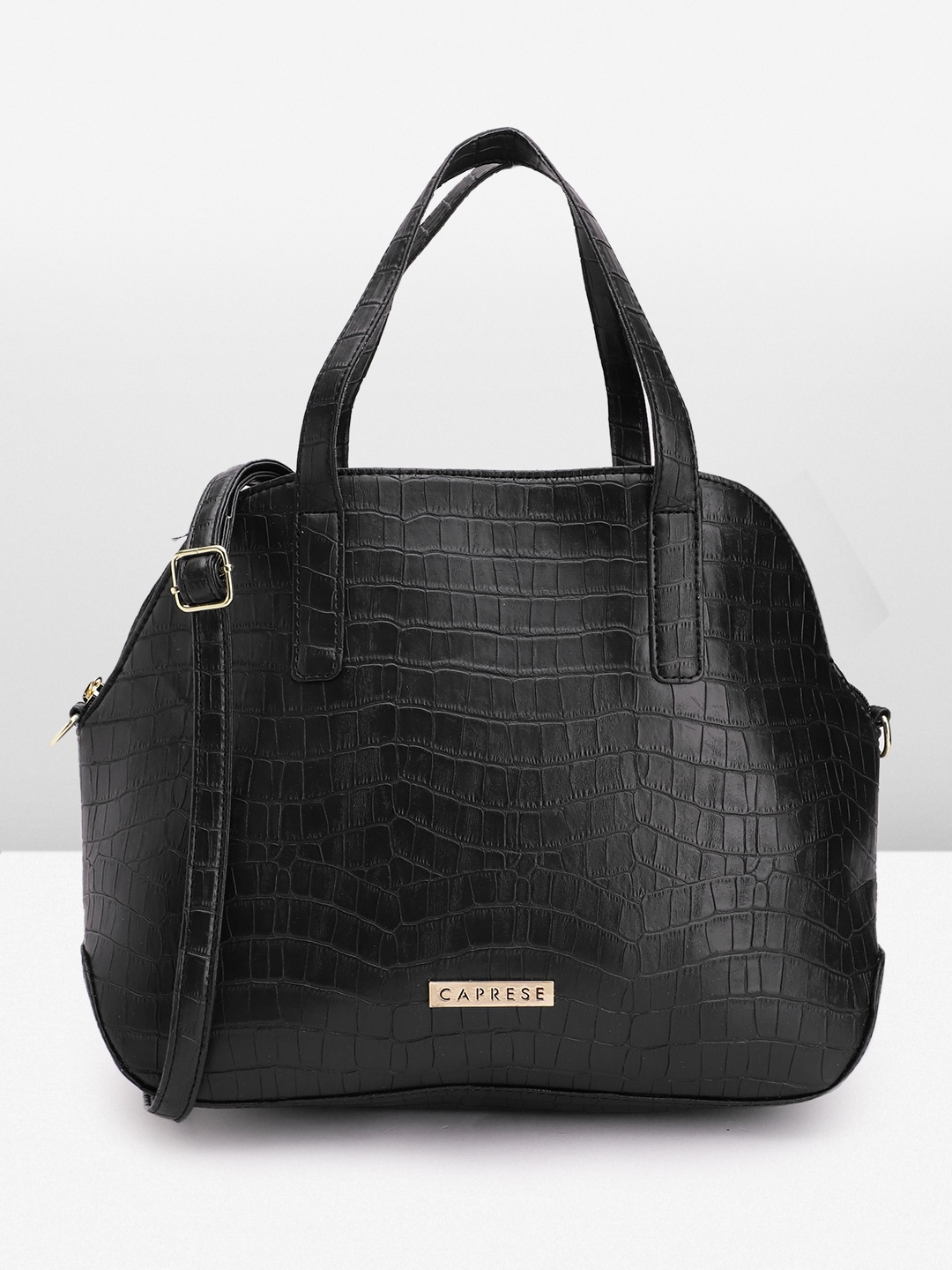 

Caprese Croc Textured Structured Handheld Bag, Black