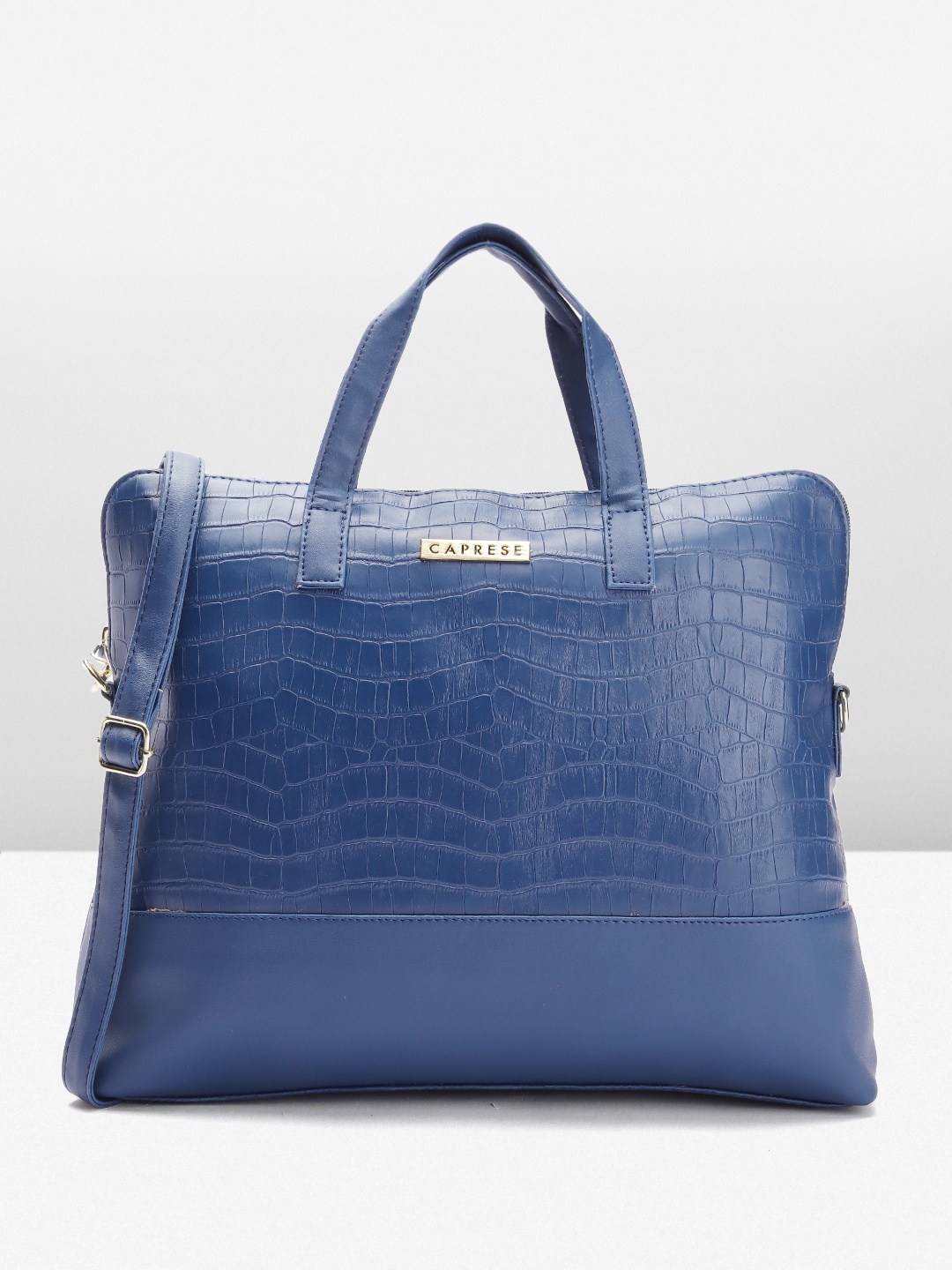 

Caprese Women Croc-Textured Laptop Bag, Blue