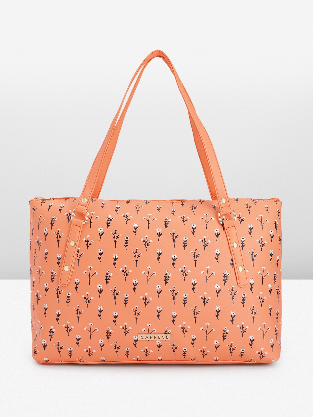 

Caprese Floral Print Oversized Structured Shoulder Bag, Coral