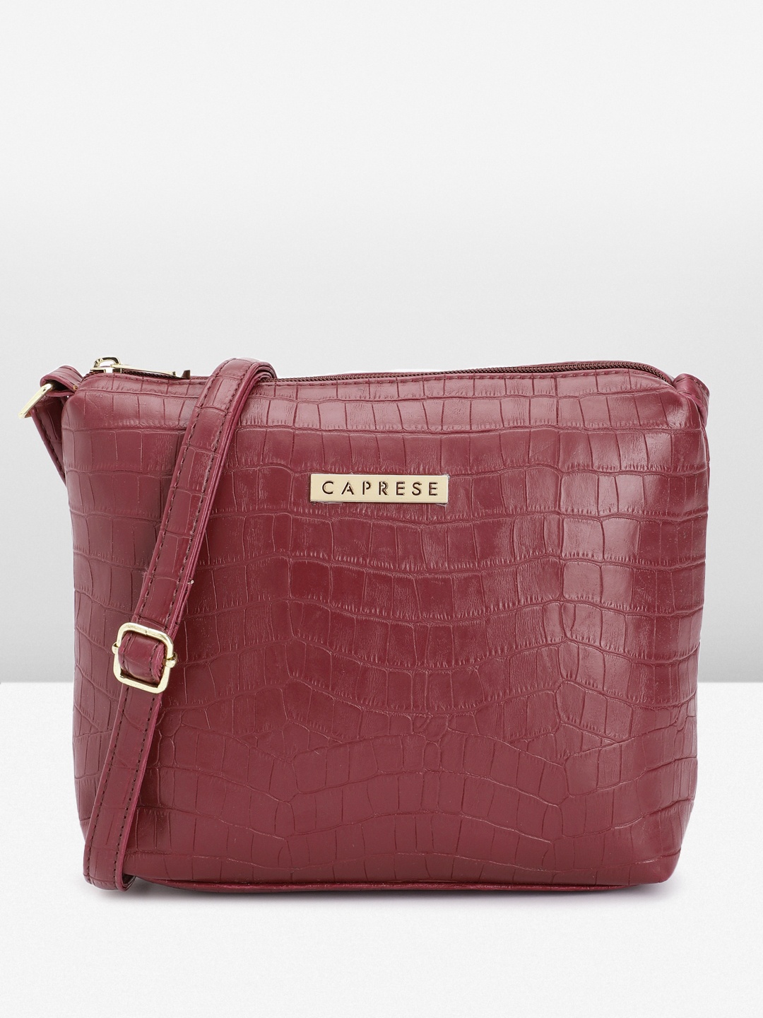 

Caprese Crocodile Textured Structured Sling Bag, Maroon