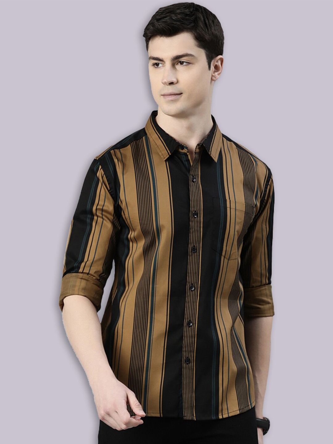 

Joven Men Opaque Striped Casual Shirt, Yellow