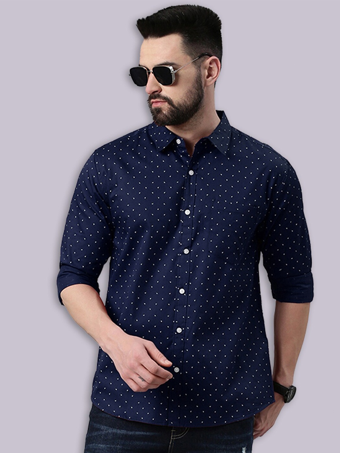 

Joven Opaque Printed Casual Shirt, Navy blue