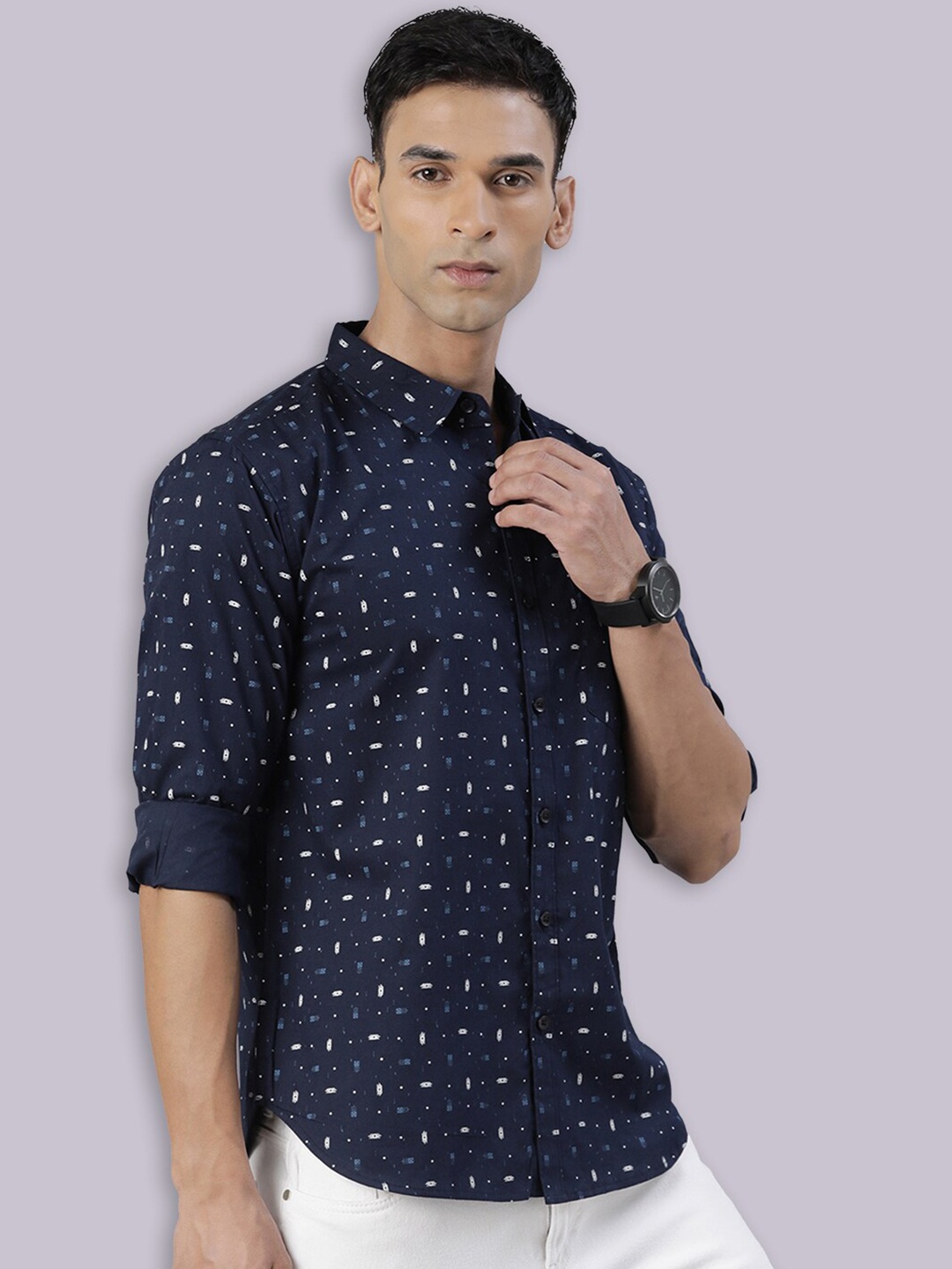 

Joven Abstract Printed Pure Cotton Casual Shirt, Navy blue