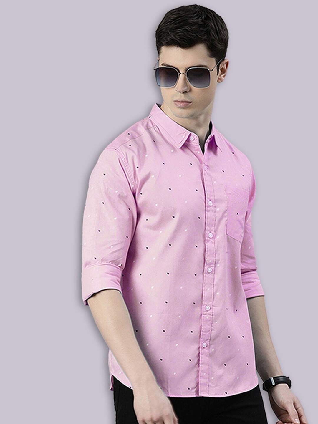 

Joven Conversational Printed Pure Cotton Casual Shirt, Pink