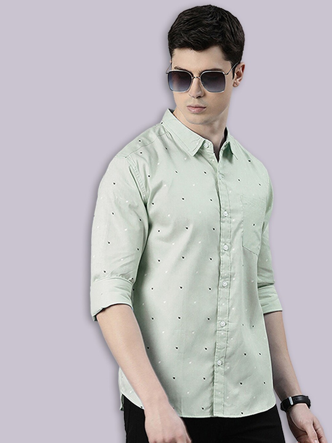 

Joven Conversational Printed Pure Cotton Casual Shirt, Green
