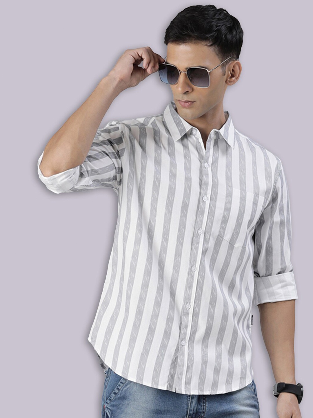 

Joven Striped Pure Cotton Casual Shirt, White