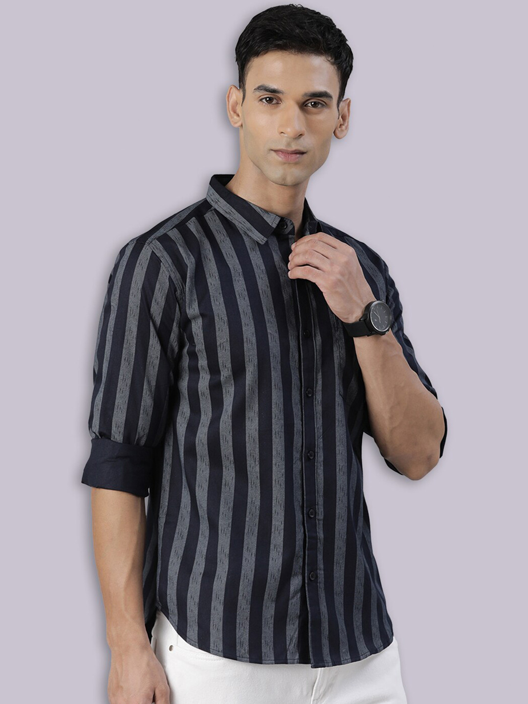 

Joven Striped Pure Cotton Casual Shirt, Navy blue