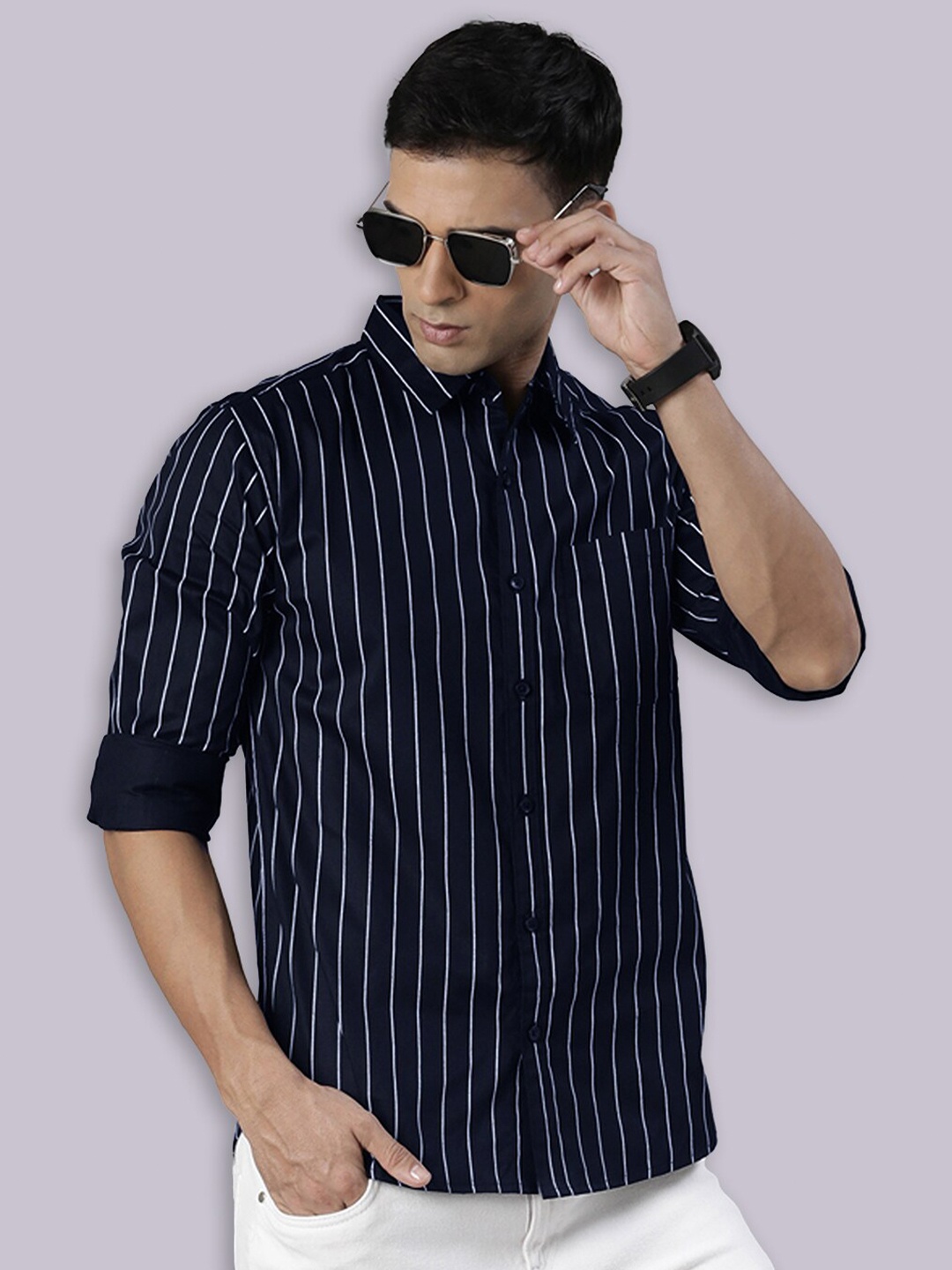 

Joven Striped Pure Cotton Casual Shirt, Navy blue