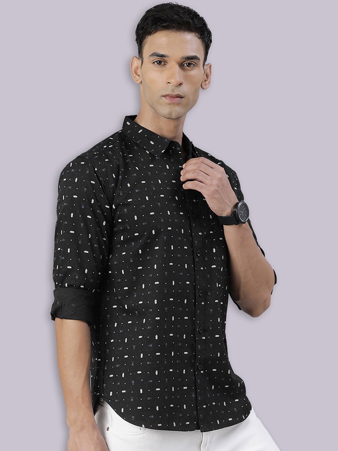 

Joven Conversational Printed Pure Cotton Casual Shirt, Black