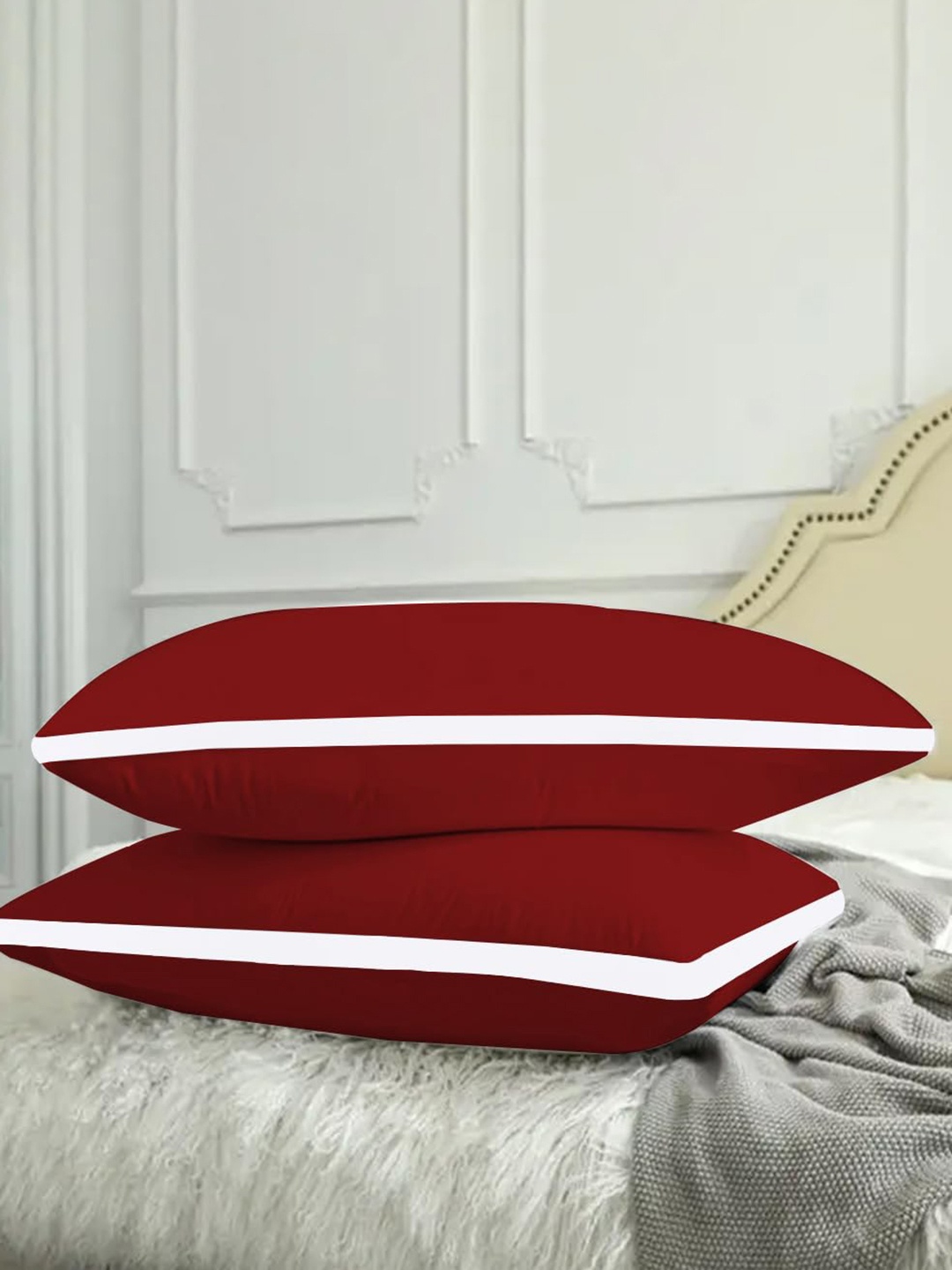 

Adbeni 2-Pcs Maroon & White Breathable Sleeping Pillows