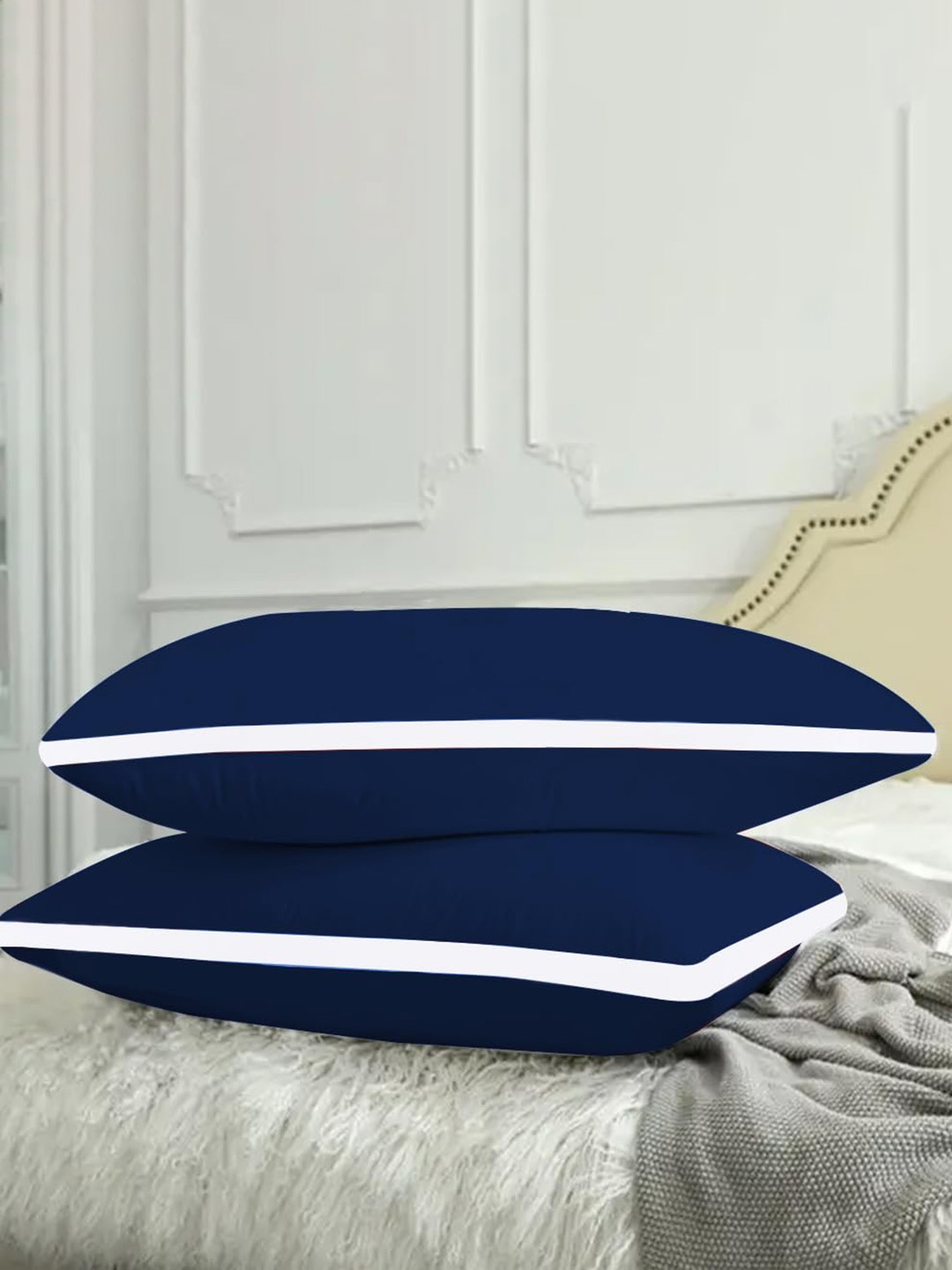 

Adbeni 2-Pcs Navy Blue & White Breathable Sleeping Pillows