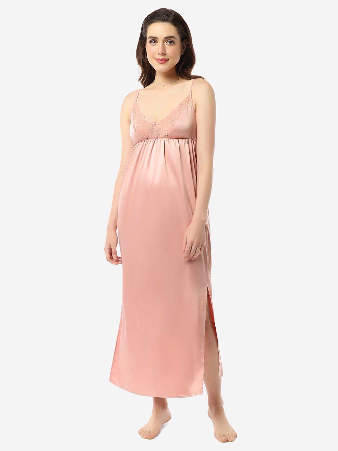 

Amante Shoulder Straps Sleeveless Maxi Nightdress, Pink