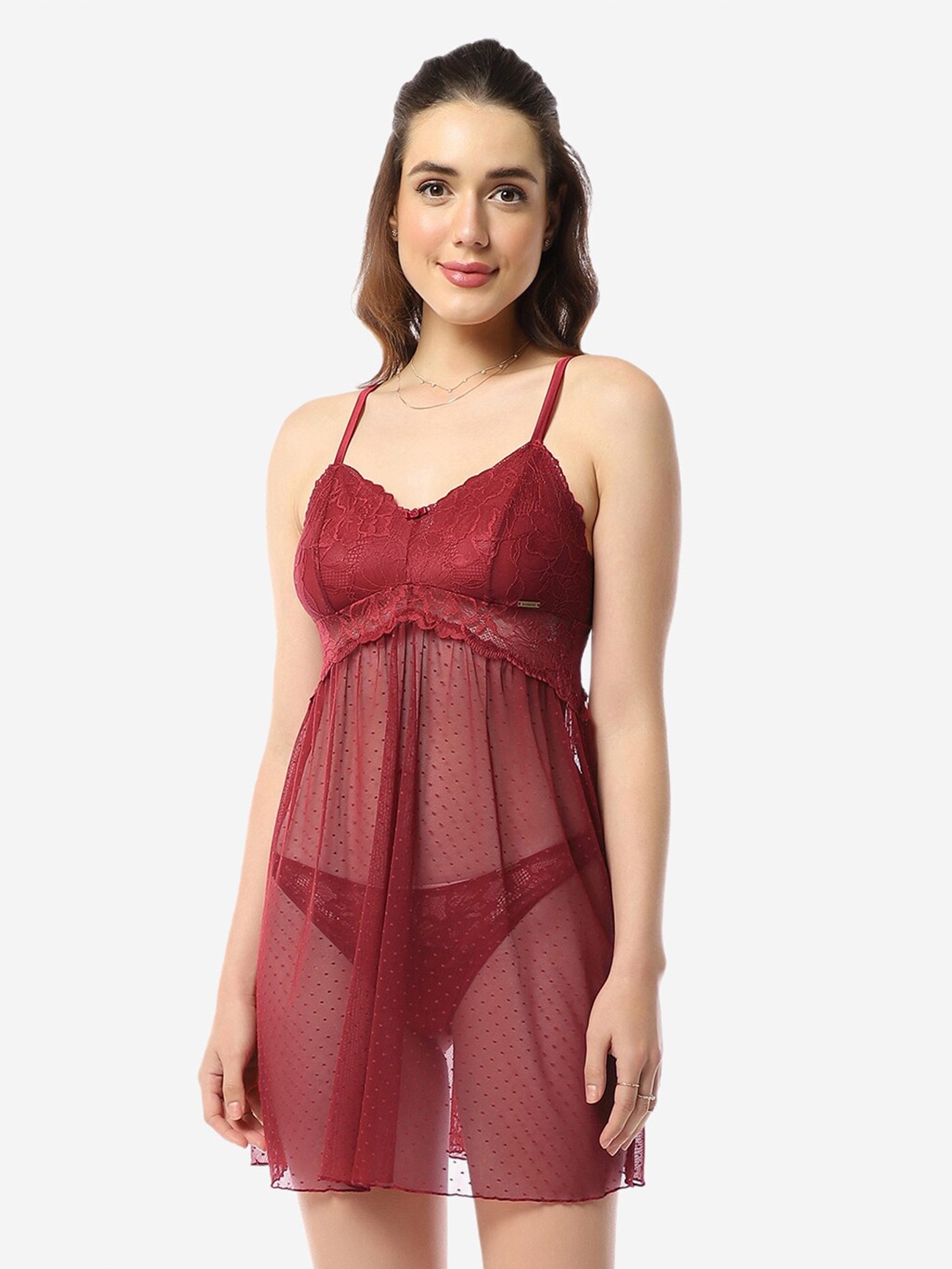 

Amante Self Design Shoulder Straps Baby Doll, Maroon