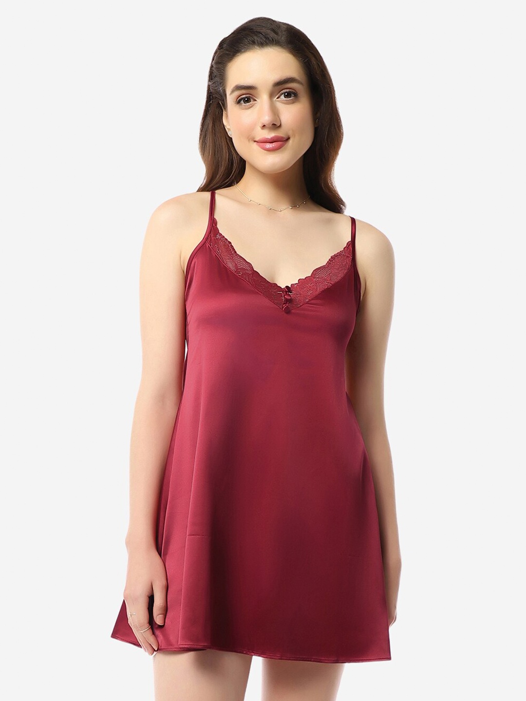 

Amante Shoulder Straps Sleeveless Nightdress, Maroon