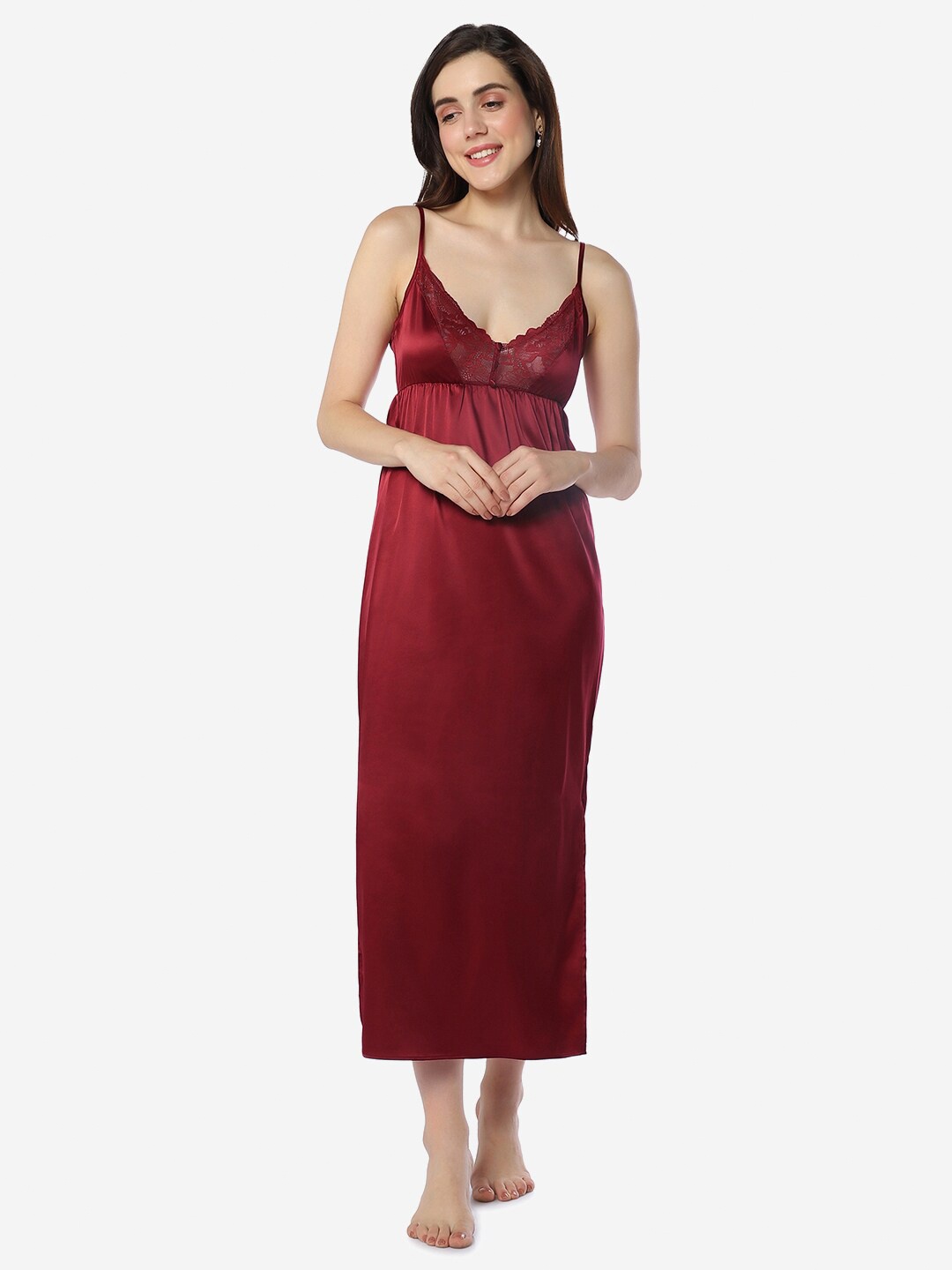 

Amante Shoulder Straps Sleeveless Maxi Nightdress, Maroon