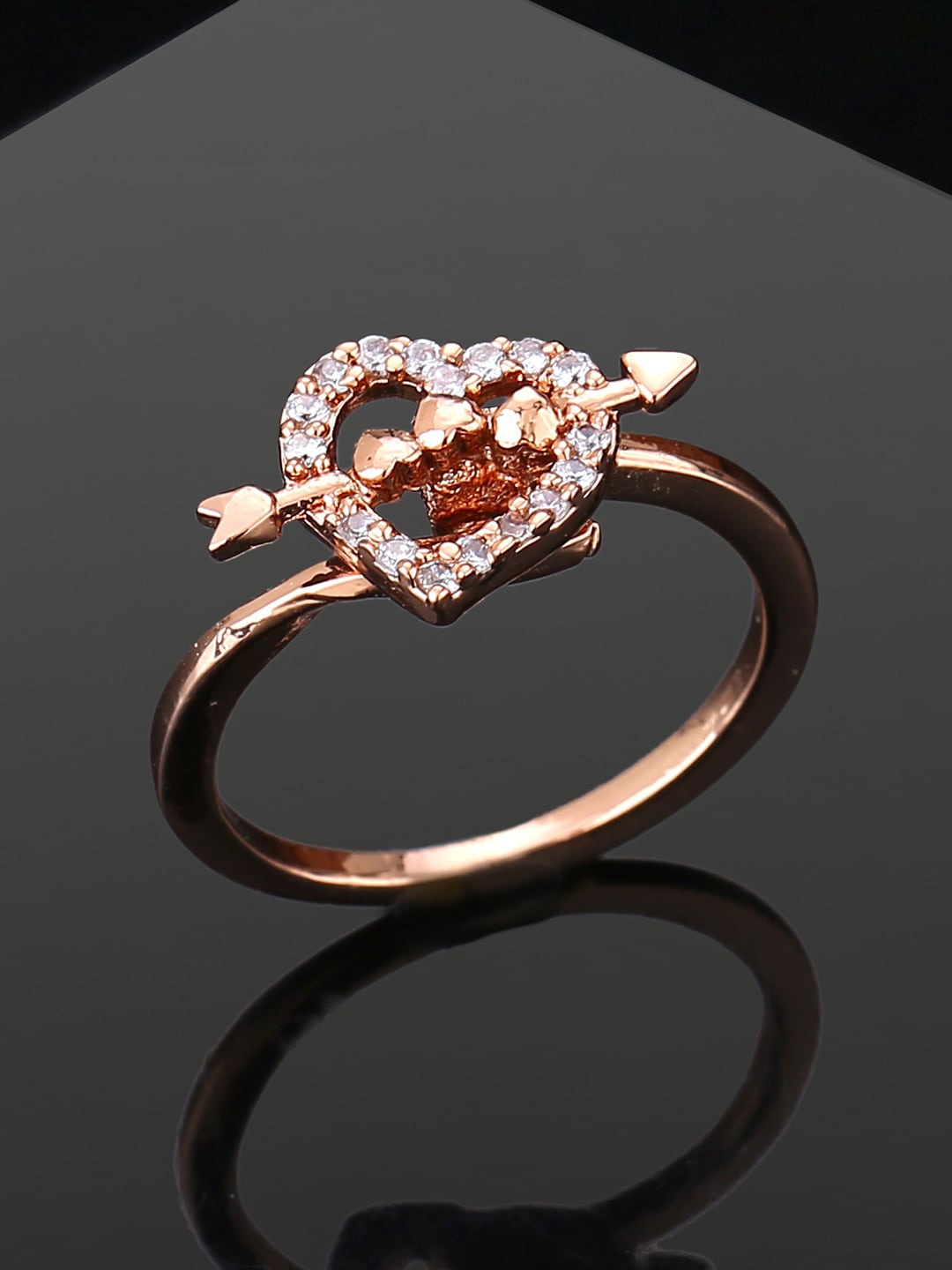 

Estele Gold-Plated CZ-studded Heart Finger Ring, Rose gold