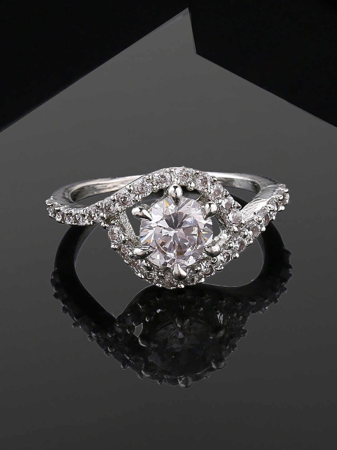 

Estele Rhodium-Plated Cubic Zirconia-Studded Finger Ring, Silver