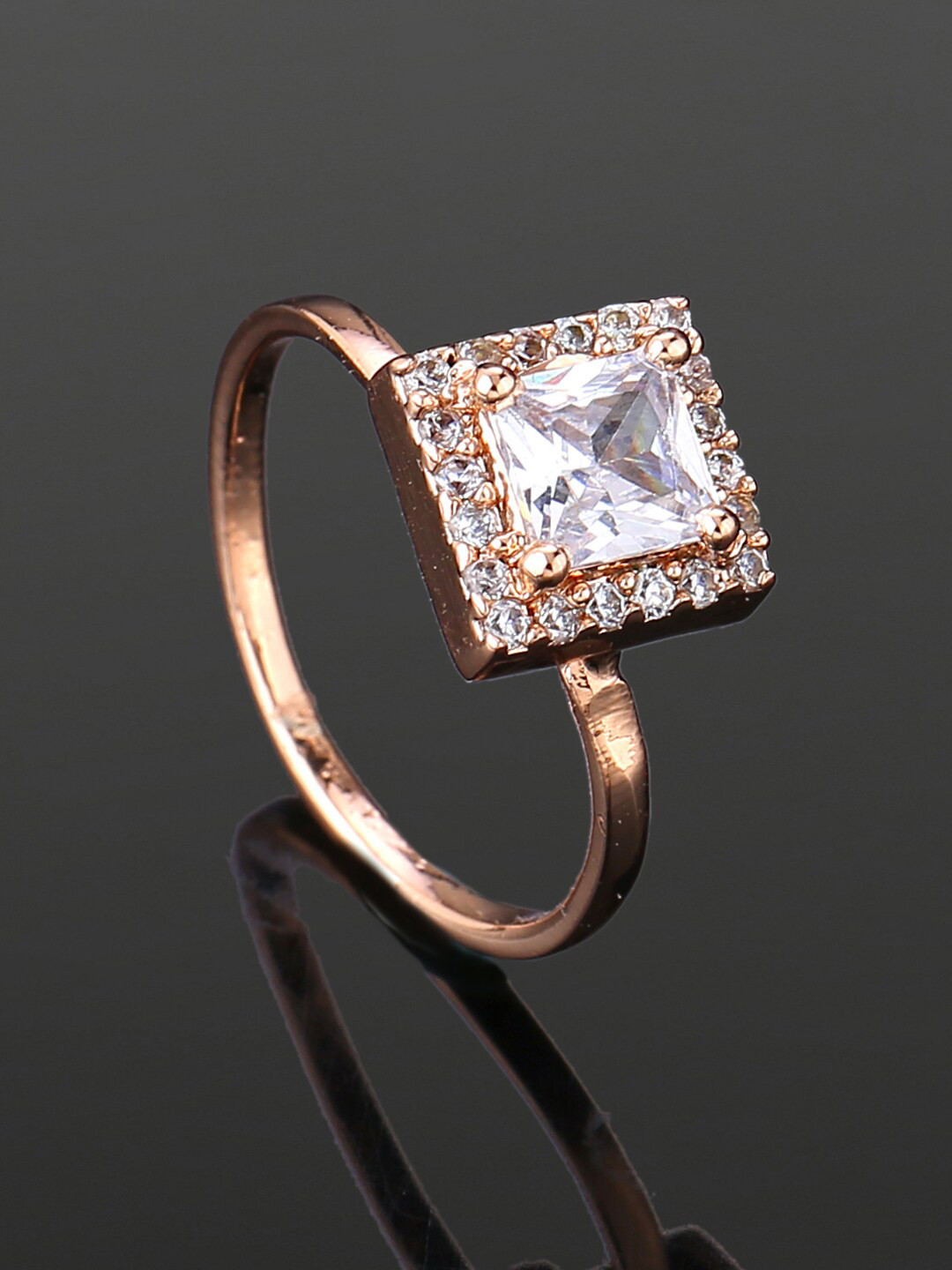 

Estele Rose Gold-Plated Cubic Zirconia-Studded Finger Ring