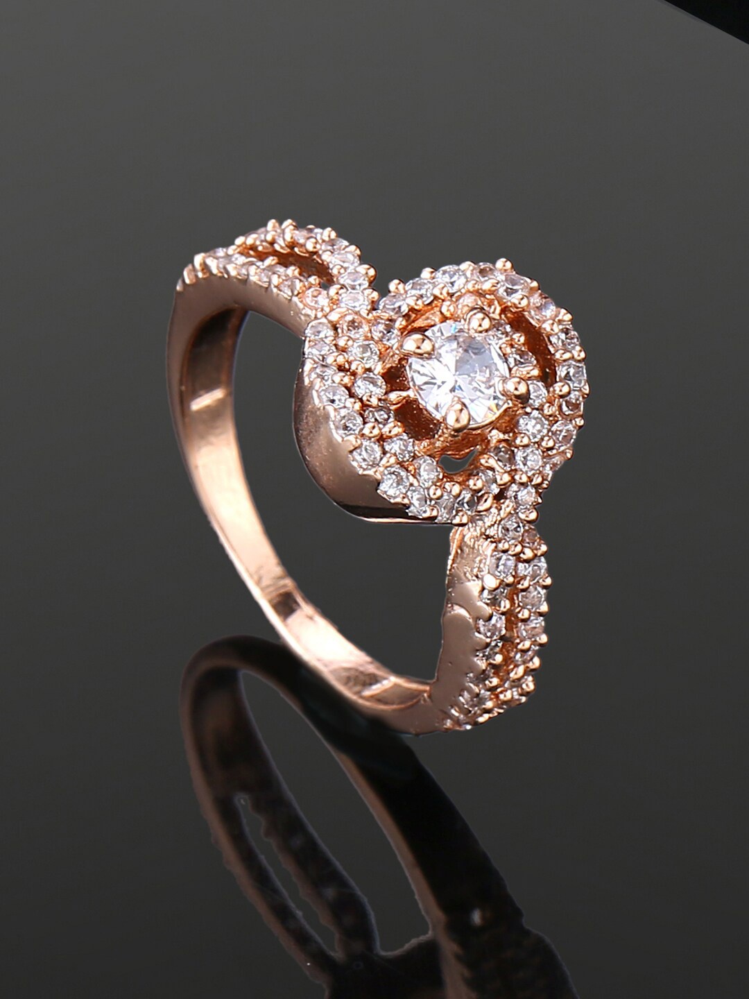 

Estele Rose Gold-Plated Cubic Zirconia-Studded Finger Ring