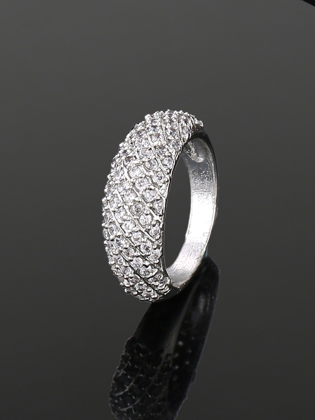 

Estele Rhodium-Plated Cubic Zirconia-Studded Finger Ring, Silver