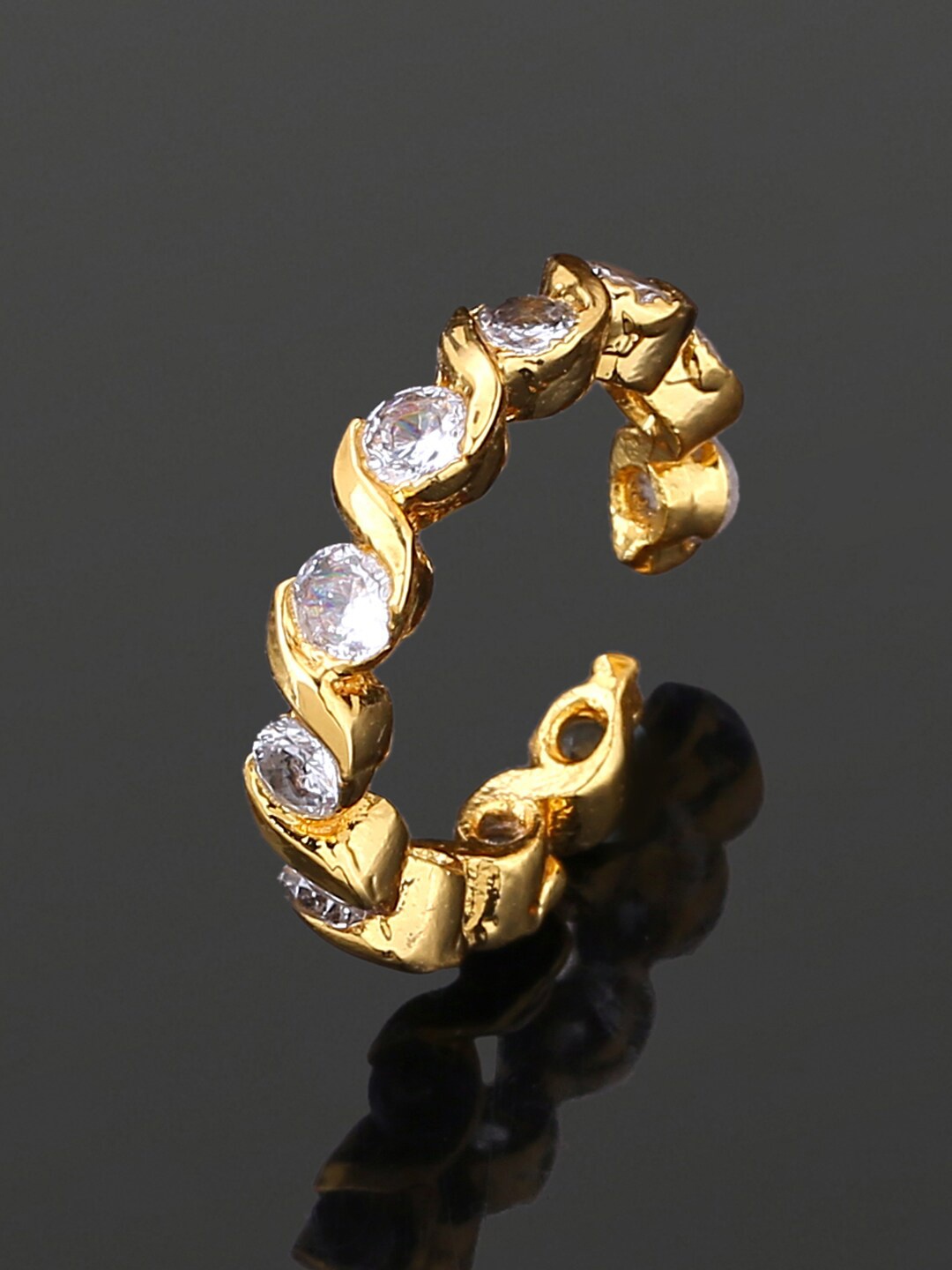 

Estele Gold-Plated Cubic Zirconia-Studded Finger Ring