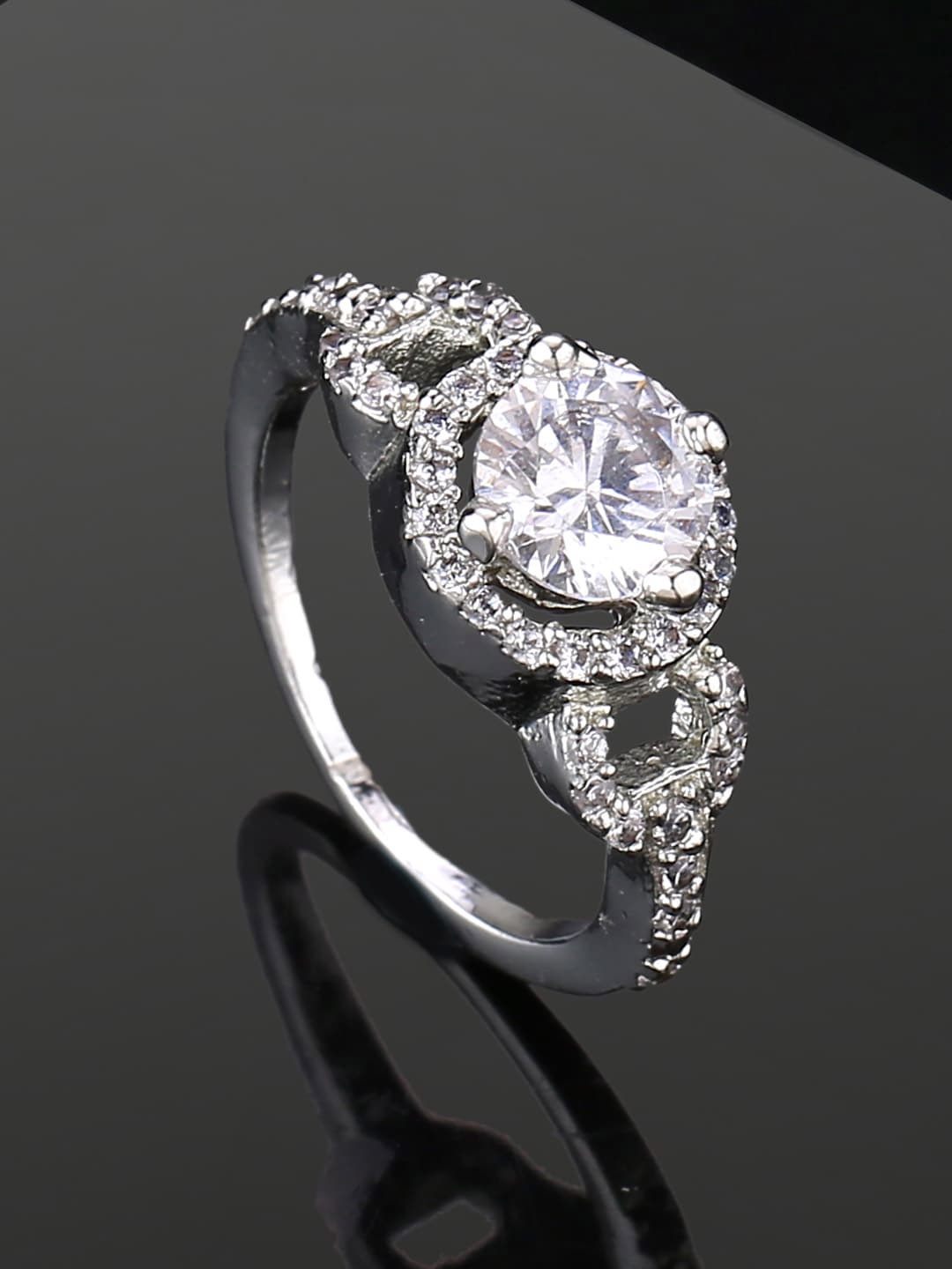 

Estele Rhodium-Plated Cubic Zirconia-Studded Finger Ring, Silver
