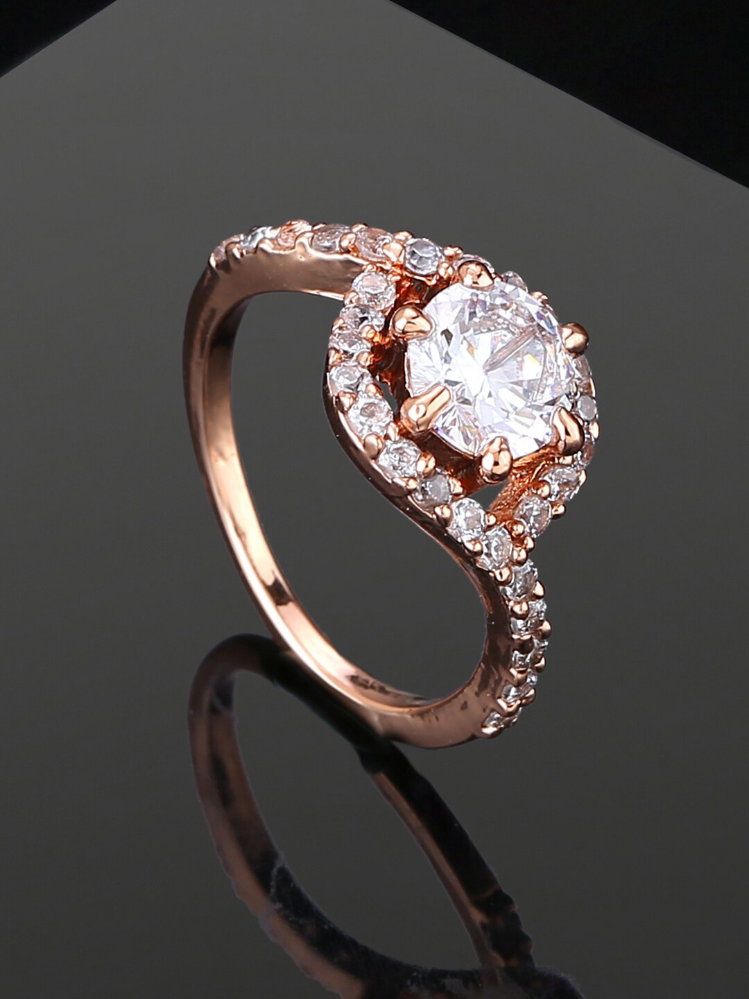 

Estele Rose Gold Plated Cubic Zirconia Studded Finger Ring