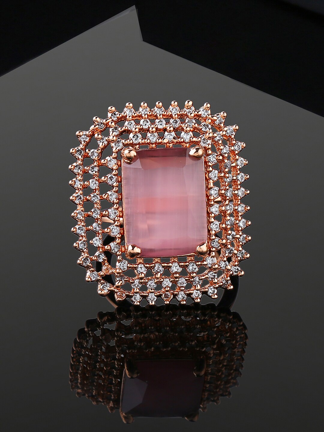 

Estele Rose Gold Plated Cubic Zirconia Studded Finger Ring