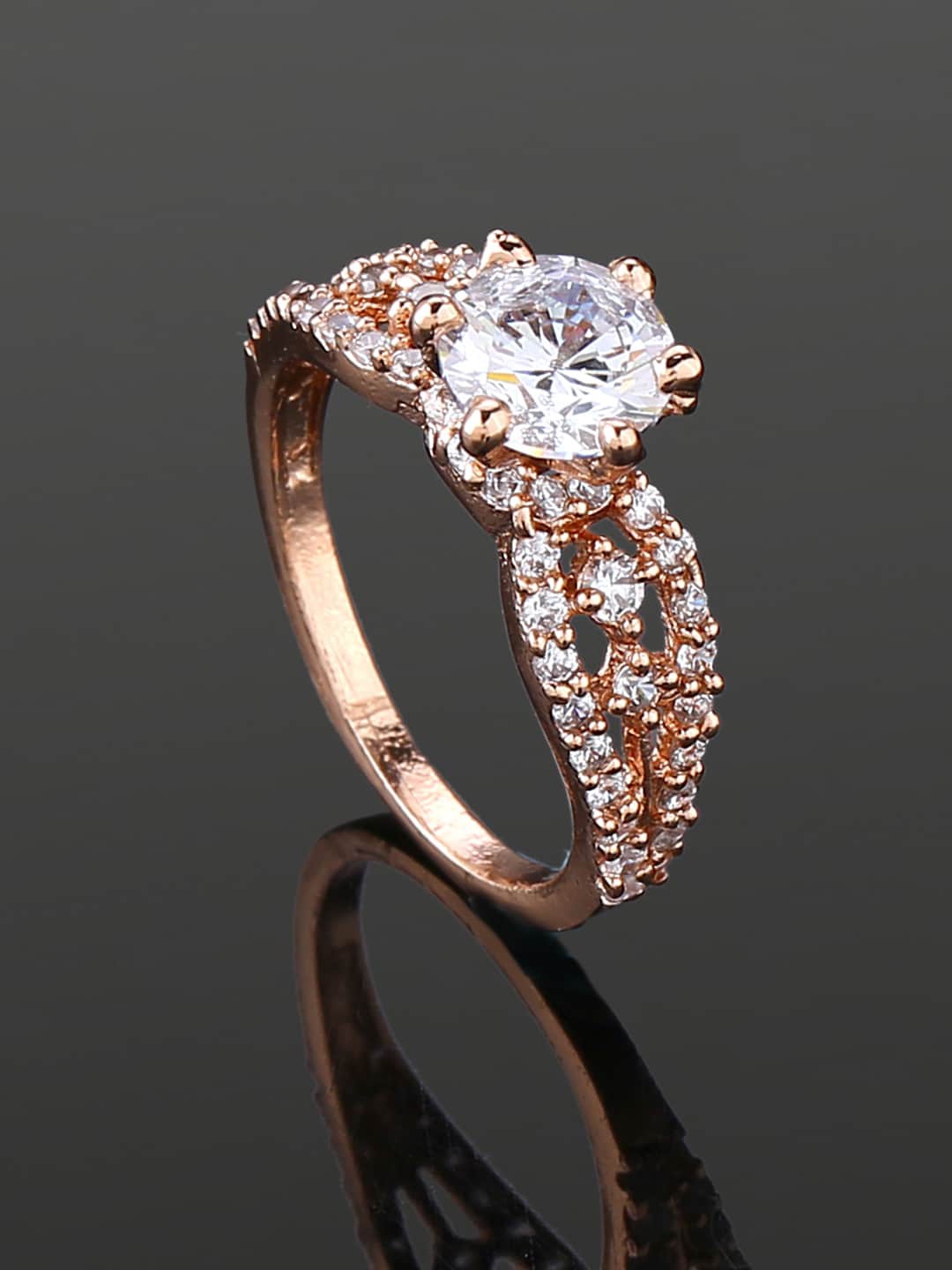 

Estele Rose Gold Plated Cubic Zirconia Studded Finger Ring