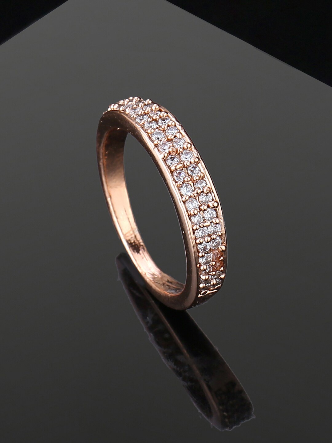

Estele Rose Gold Plated Cubic Zirconia Studded Finger Ring