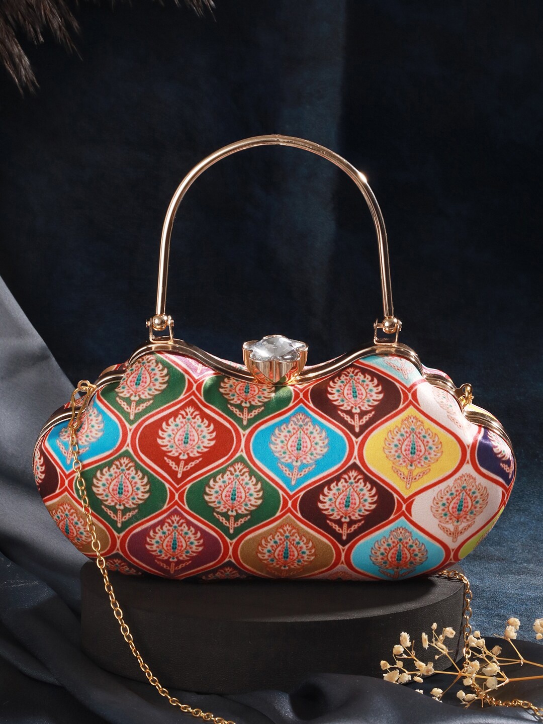 

Priyaasi Printed Box Clutch, Yellow