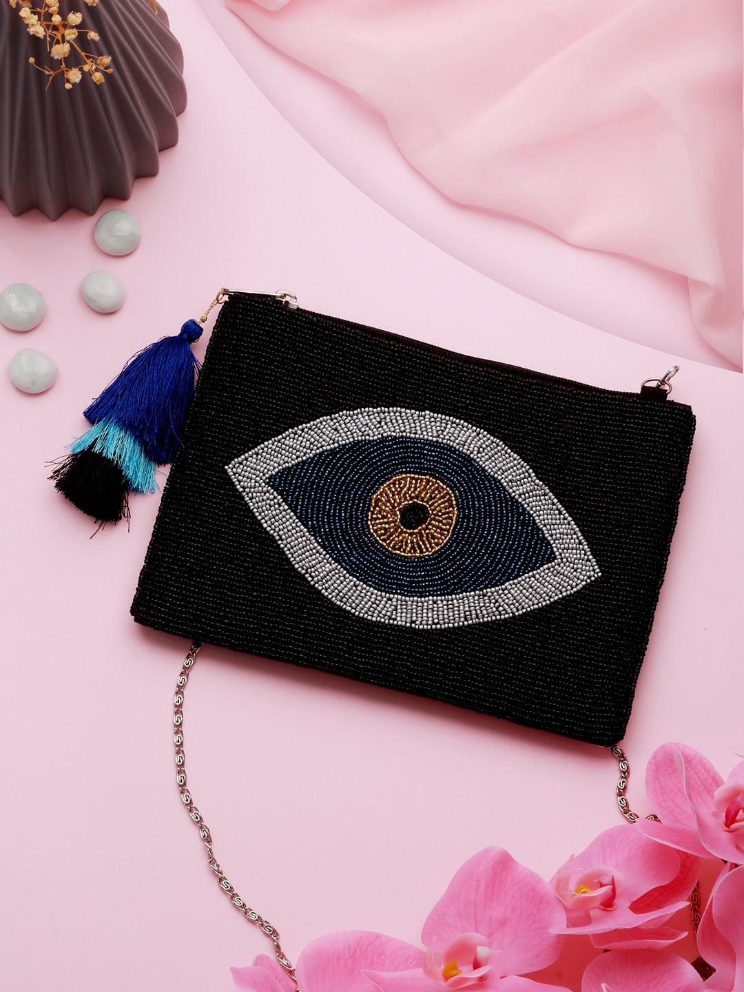 

Priyaasi Structured Handheld Bag With Embellished, Black