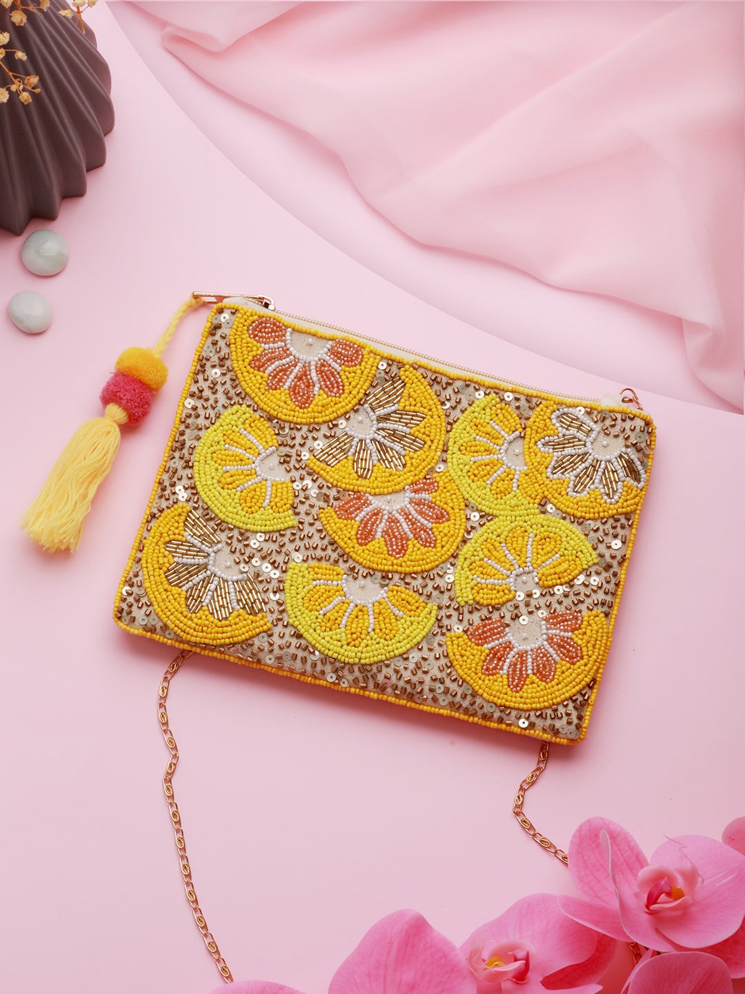 

Priyaasi Embellished Sling Bag, Yellow