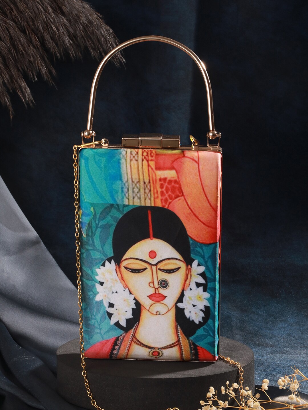 

Priyaasi Printed Box Clutch, Blue