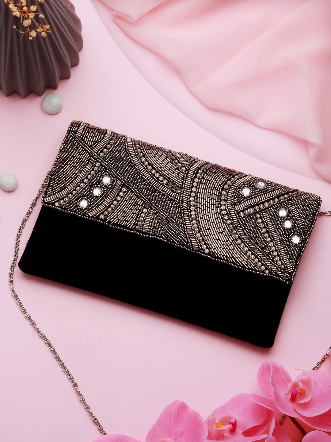 Priyaasi Structured Embellished Sling Bag, Black