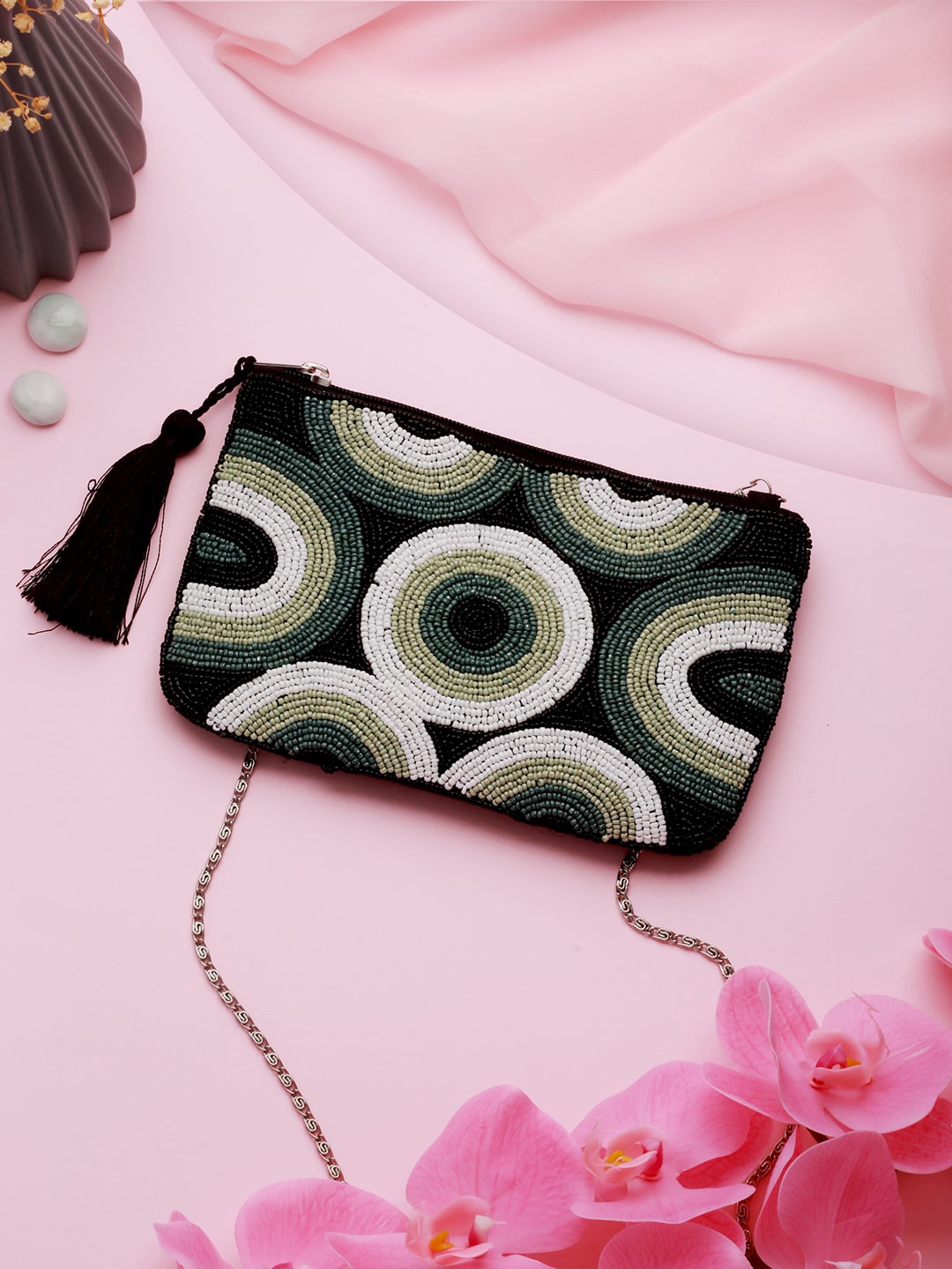 

Priyaasi Structured Handheld Bag With Embellished, Black