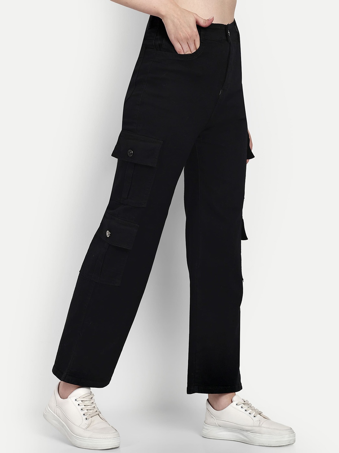 

Next One Women Smart Wide Leg High-Rise Clean Look Stretchable Jeans, Black