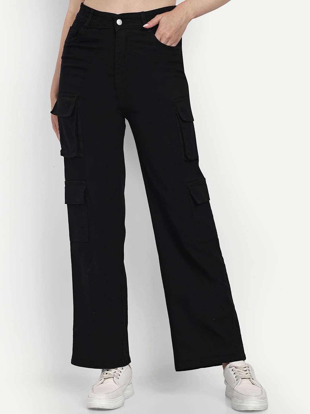 

Next One Women Smart Wide Leg High-Rise Clean Look Stretchable Jeans, Black