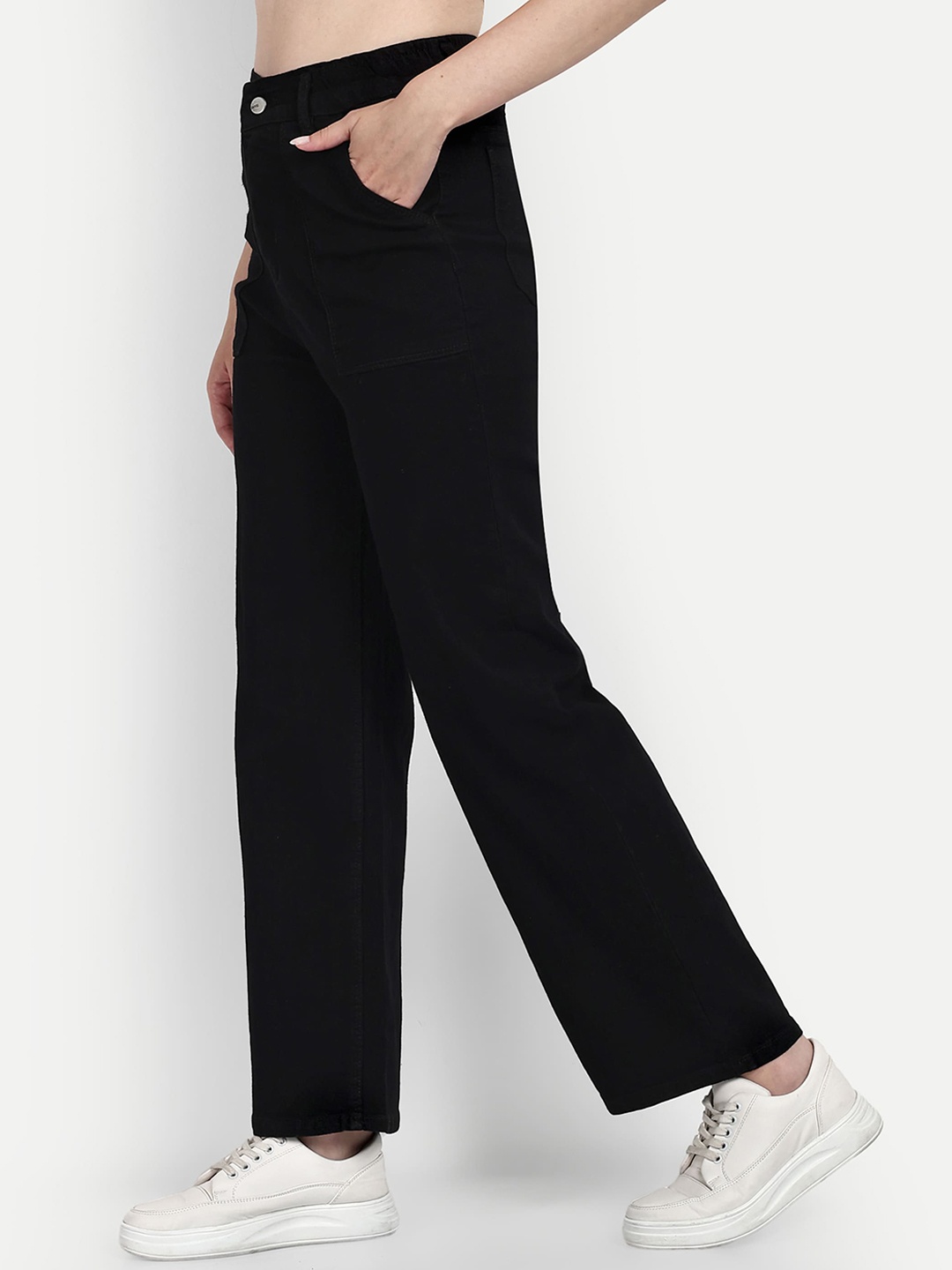 

Next One Women Smart Wide Leg High-Rise Clean Look Stretchable Jeans, Black