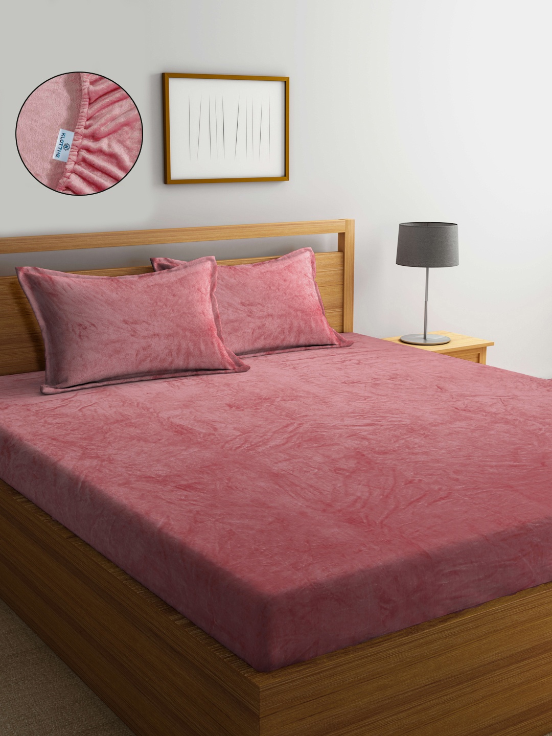 

KLOTTHE Rust-Red Abstract Woolen 300TC King Fitted Bedsheet With 2 Pillow Covers