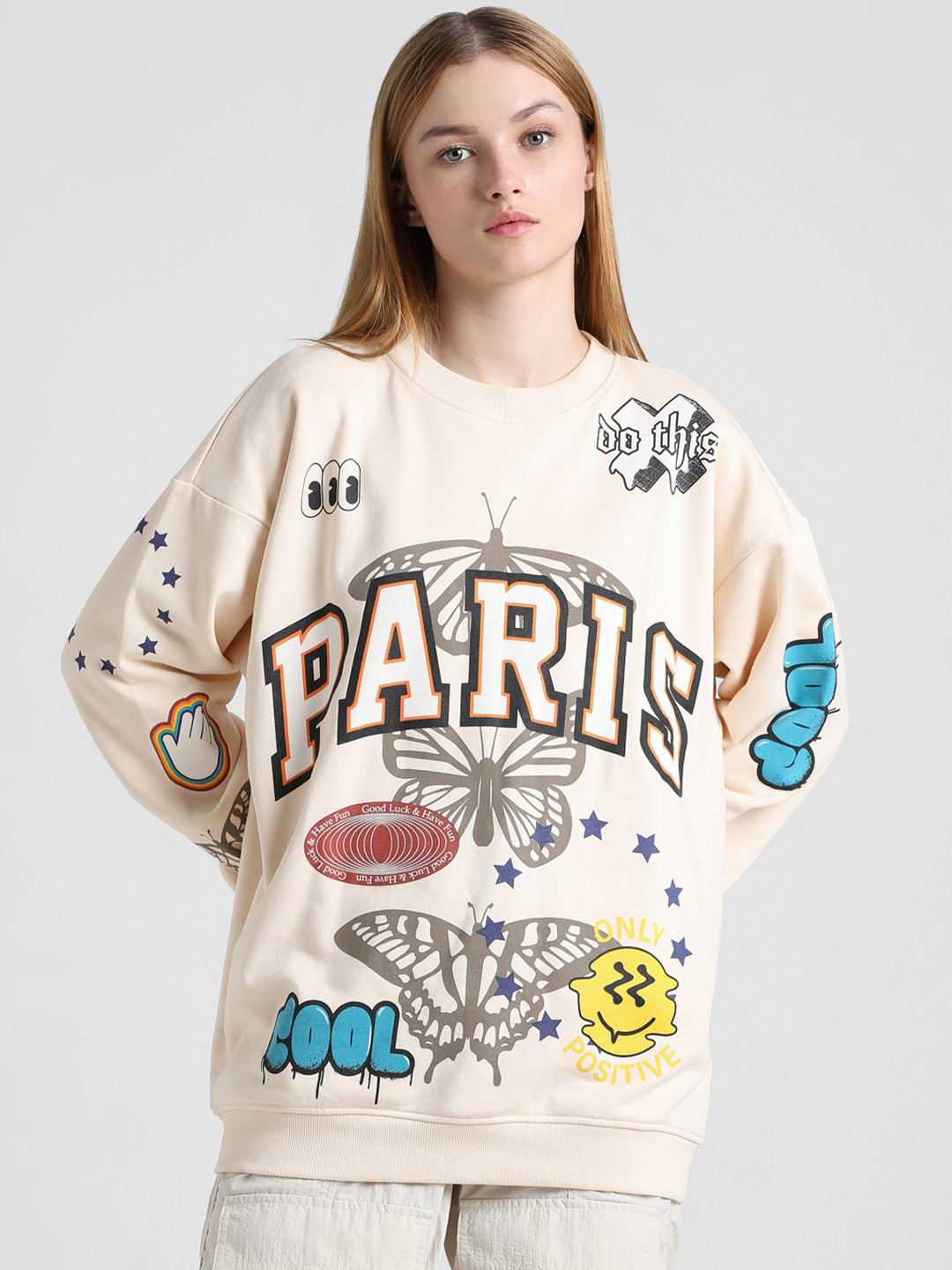 

ONLY Women Printed Sweatshirt, Cream
