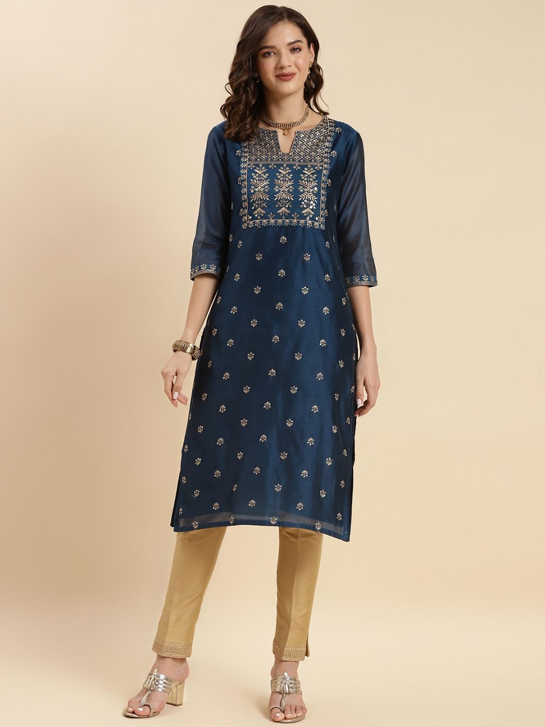 

Rangita Embroidered Straight Kurta, Teal